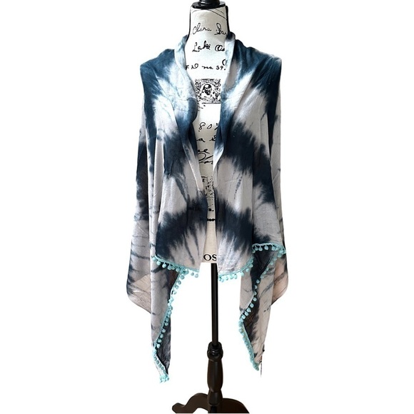 NWT Gypsy 05 Tie Dye Rayon Scarf with Pom Pom Tassels - Picture 4 of 7